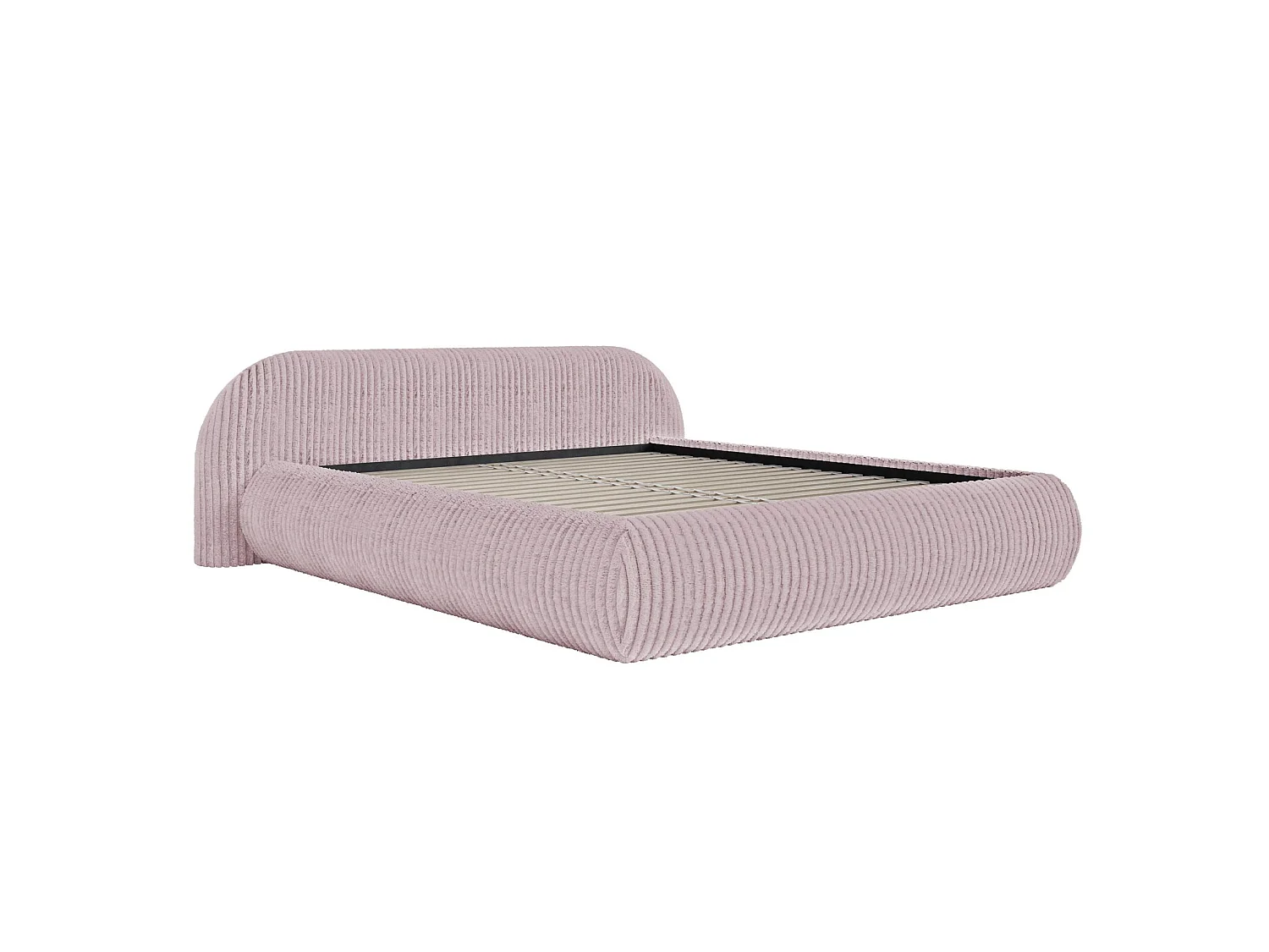 Lit rembourré 160x200 – en velours côtelé – rose – SHELS LOW