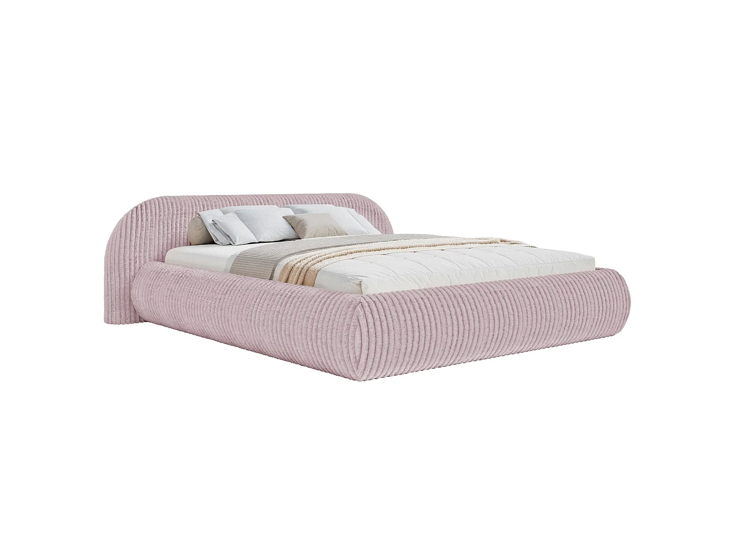 Lit rembourré 160x200 – en velours côtelé – rose – SHELS LOW