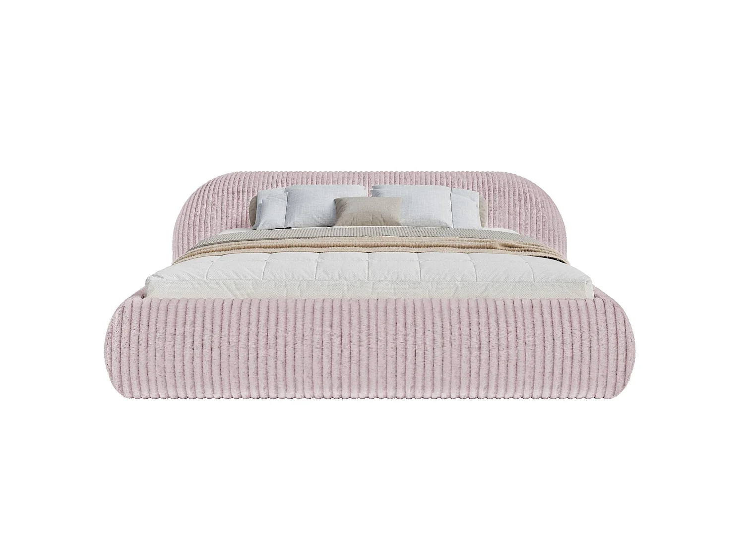 Lit rembourré 160x200 – en velours côtelé – rose – SHELS LOW