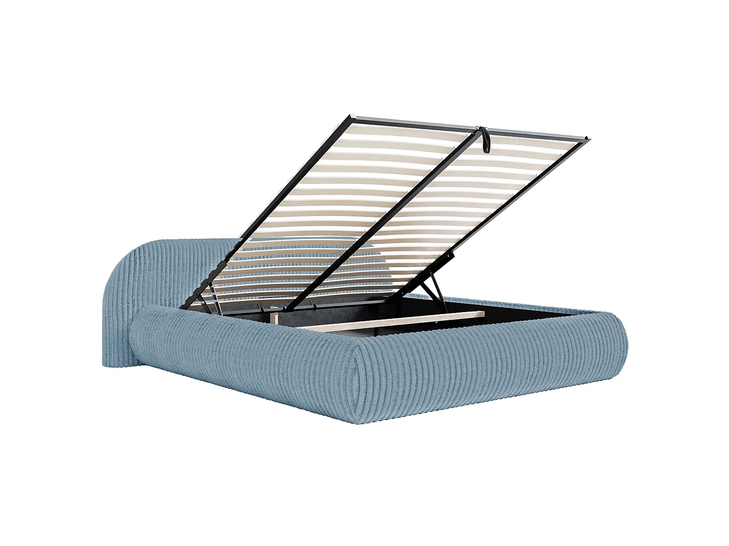 Lit rembourré 160x200 – avec coffre – en velours côtelé – bleu – SHELS LOW