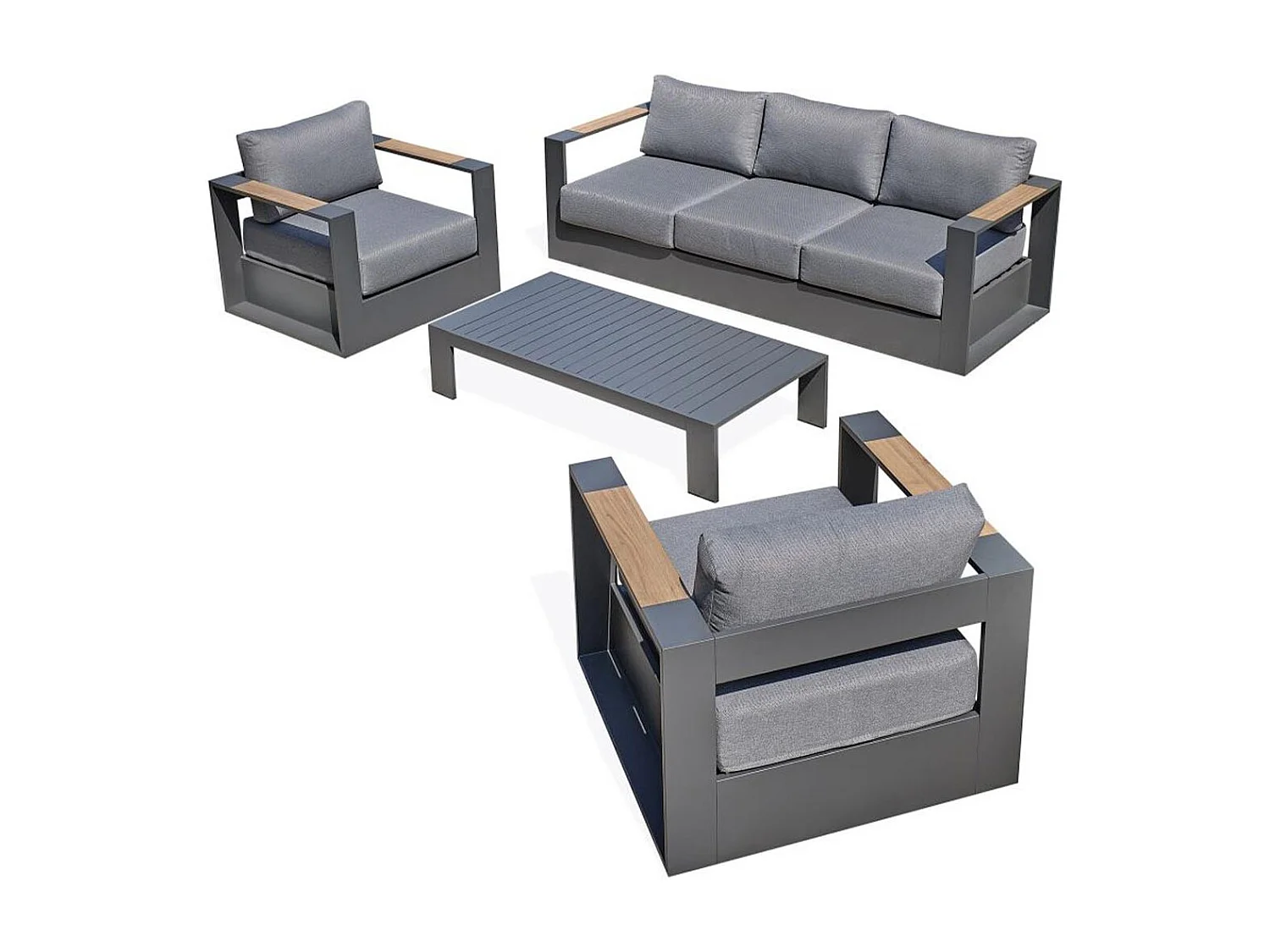 Salón de jardín 5 plazas en aluminio  y reposabrazos en HPL