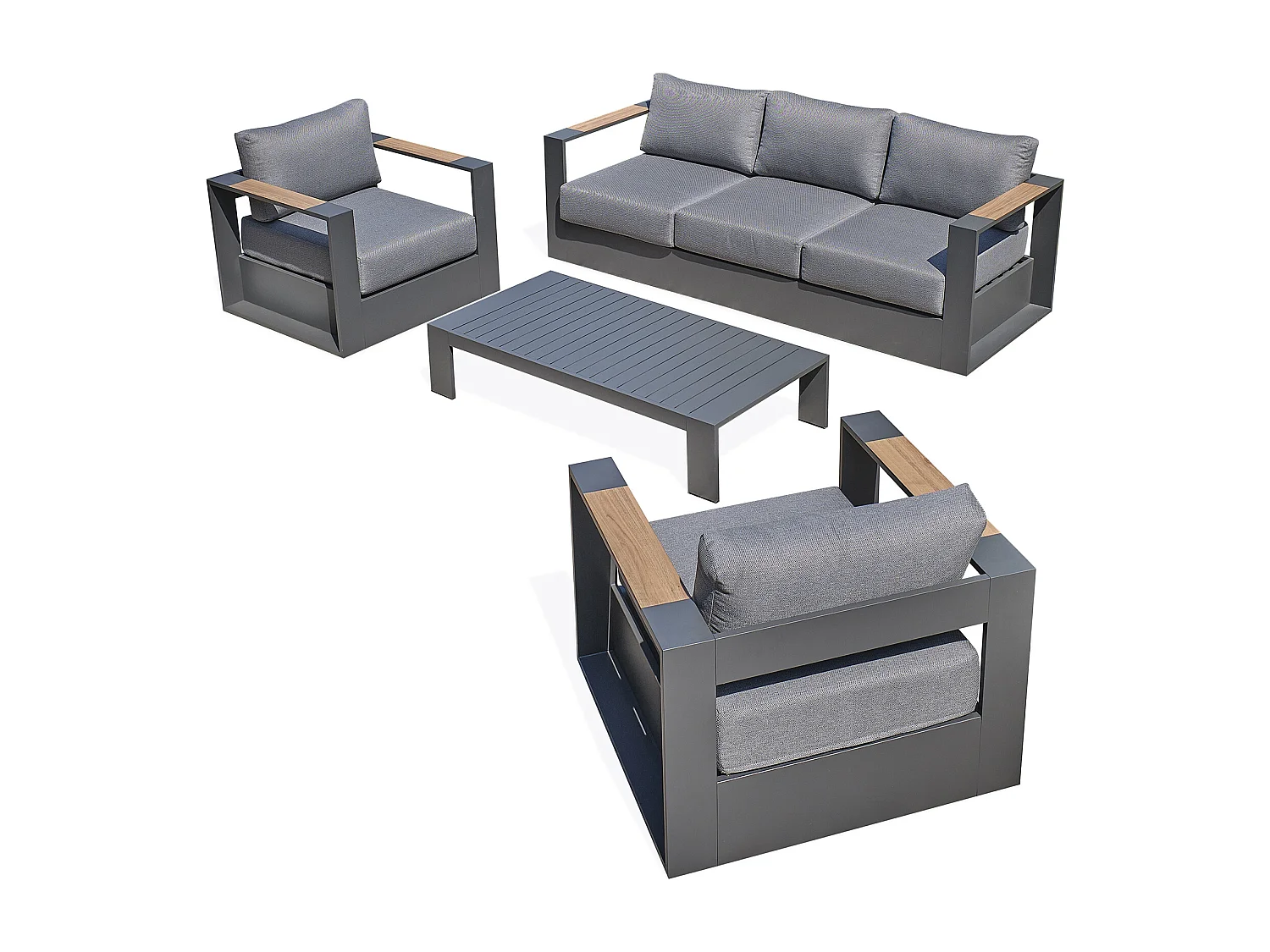 Salón de jardín 5 plazas en aluminio  y reposabrazos en HPL