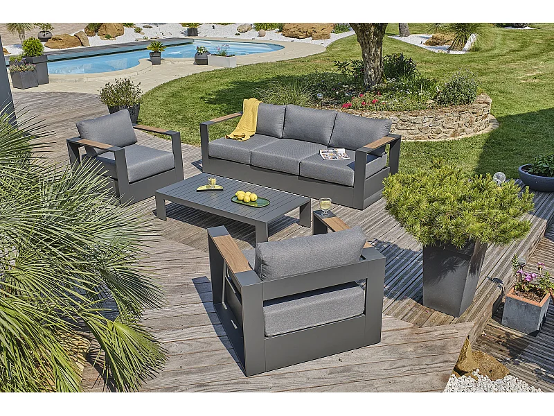 Salon de Jardin 5 Places "Mandelieu" 225cm Gris Anthracite
