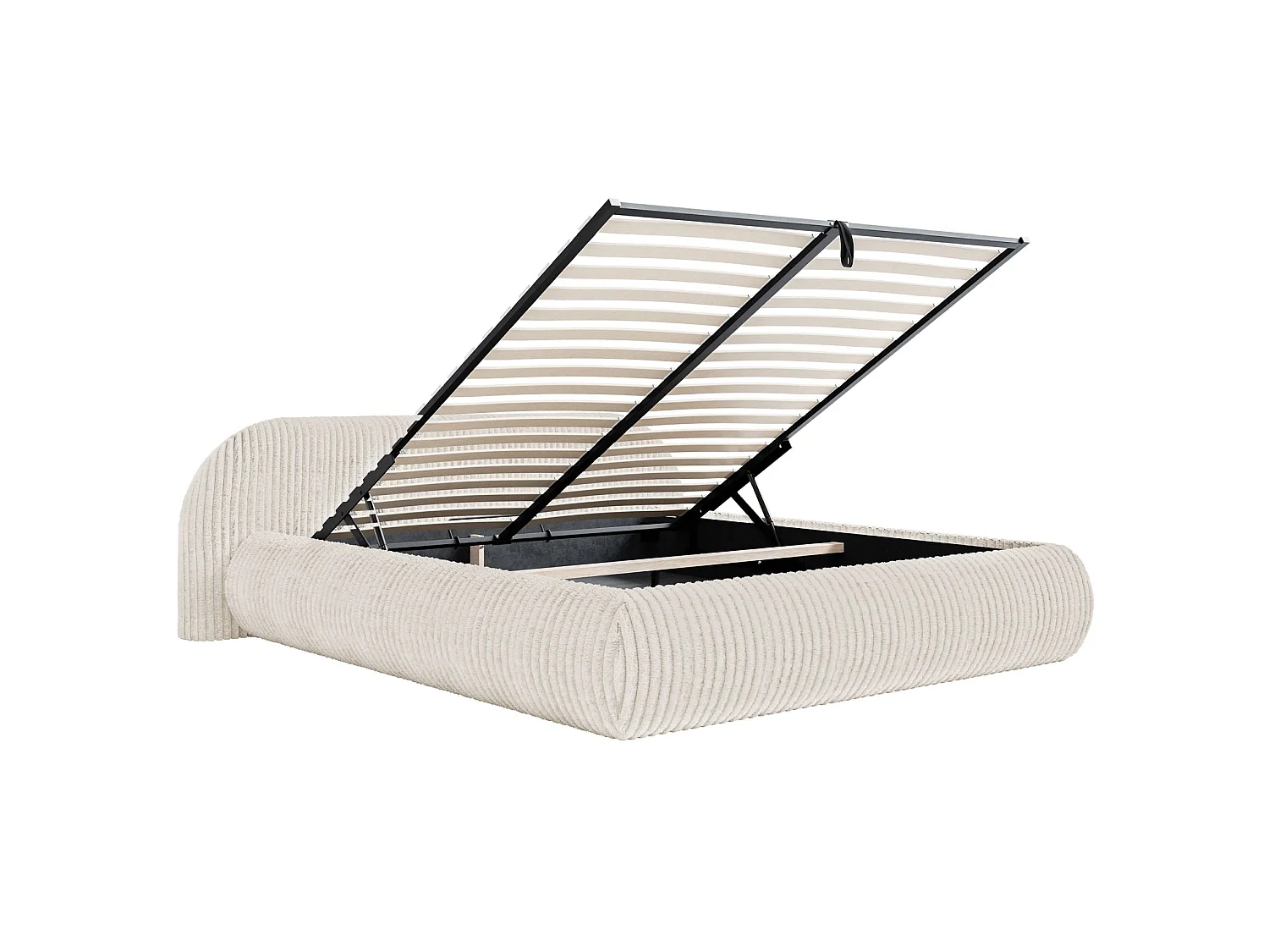 Polsterbett 180x200 mit Bettkasten – Breitcord – Creme – SHELS LOW