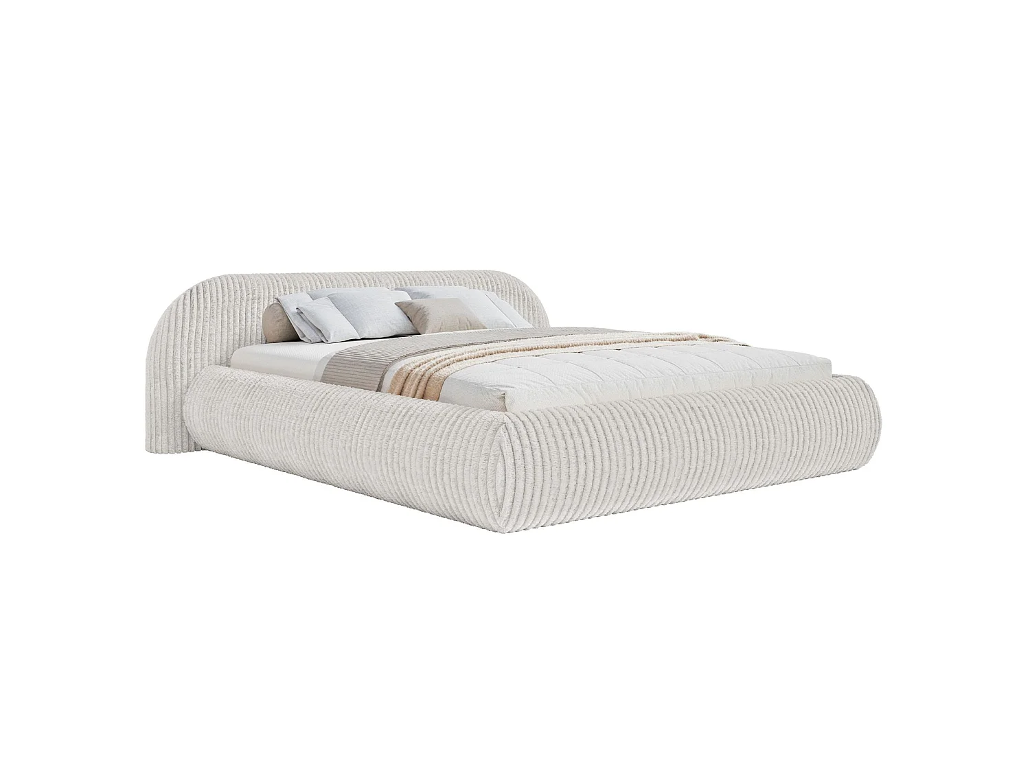 Lit rembourré 140x200 – en velours côtelé – gris clair – SHELS LOW