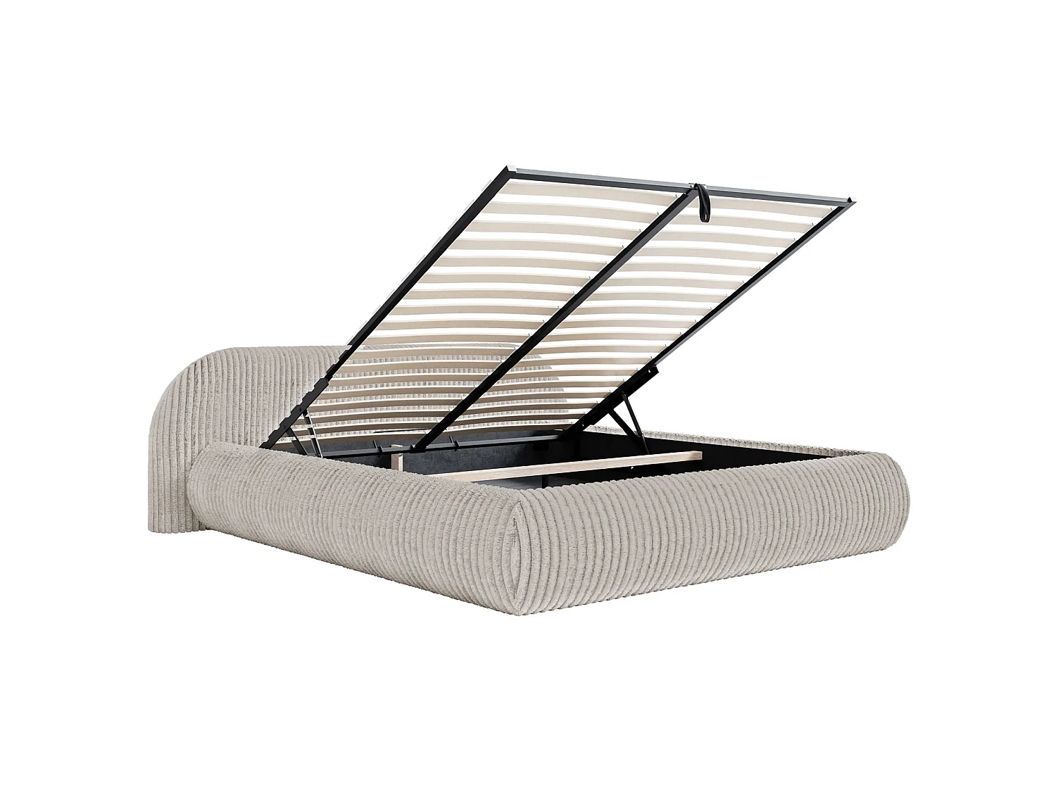 Polsterbett 140x200 mit Bettkasten – Breitcord – Graubeige – SHELS LOW