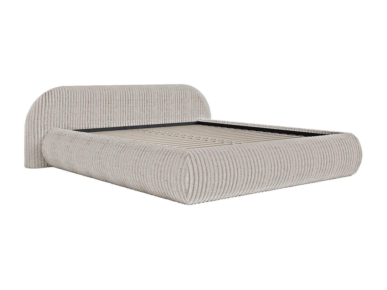 Lit rembourré 140x200 – en velours côtelé – gris beige – SHELS LOW