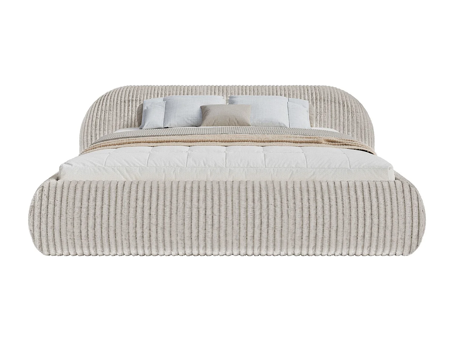Lit rembourré 140x200 – en velours côtelé – gris beige – SHELS LOW