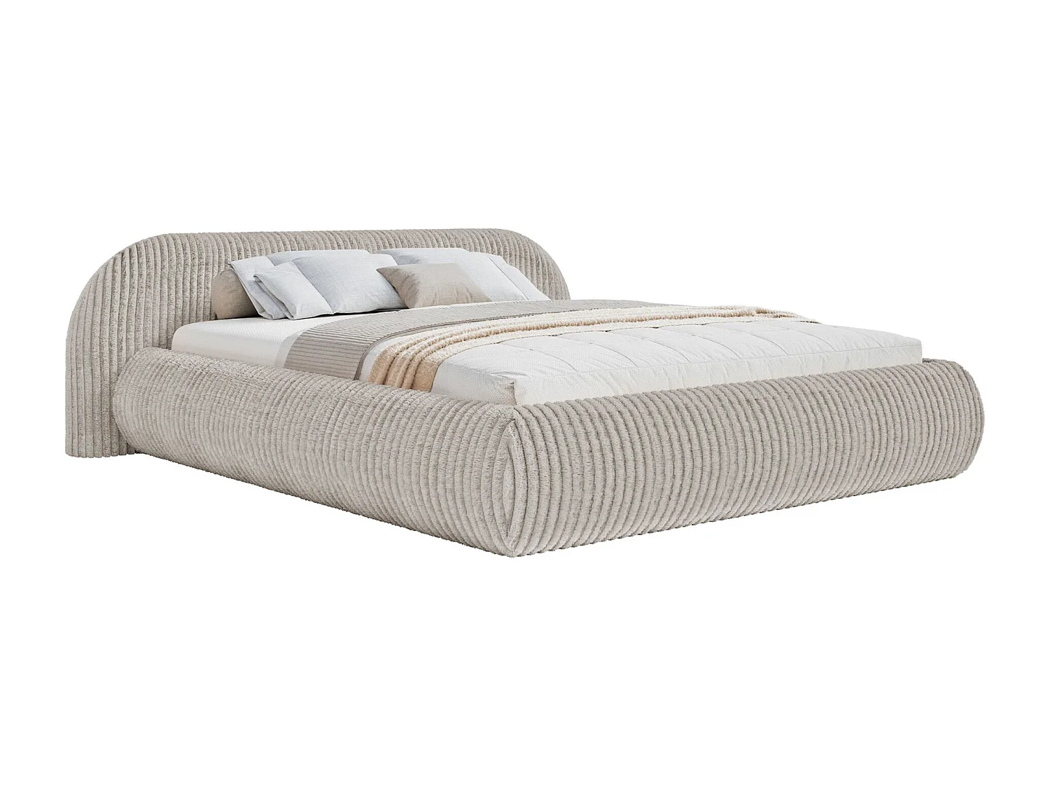 Lit rembourré 160x200 – en velours côtelé – gris beige – SHELS LOW