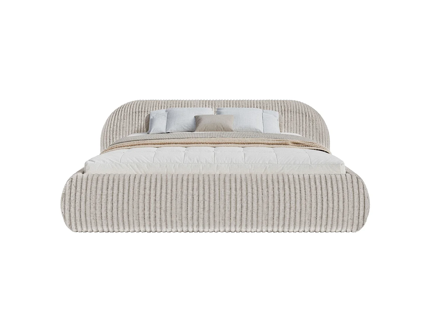 Lit rembourré 160x200 – en velours côtelé – gris beige – SHELS LOW