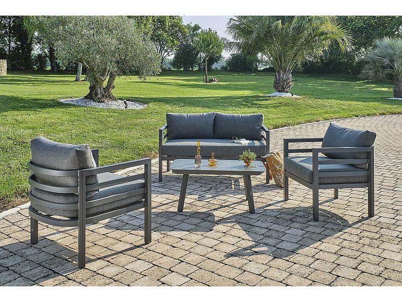 Salon de Jardin 4 Places "Lisbonne" 132cm Gris Anthracite