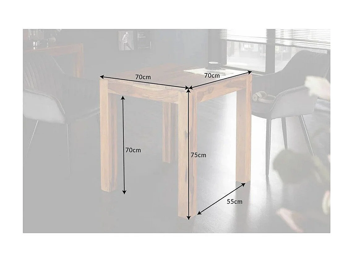 Table de salle à manger TAVINA 70 cm – Carrée en bois massif de Sheesham verni