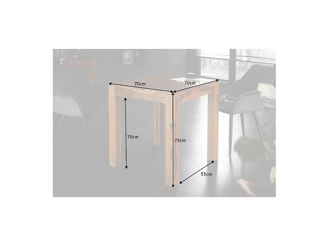 Eettafel TAVINA 70 cm – Vierkant in gelakt massief Sheesham hout