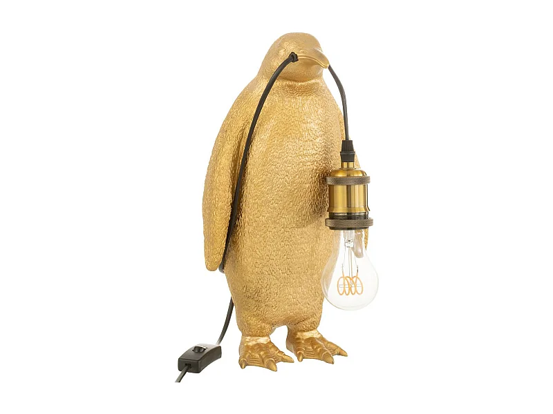Lampe à Poser en Résine "Pingouin" 35cm Or