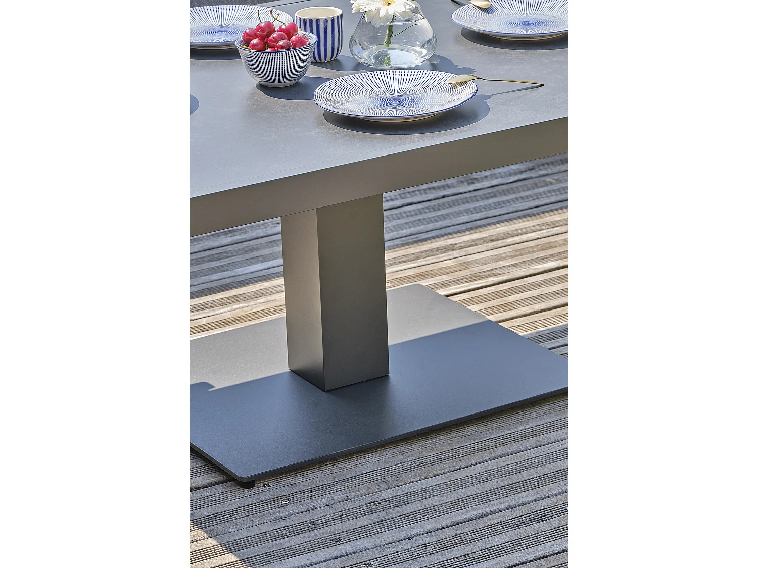 7-Sitzer-Garten-Essgruppe aus Aluminium mit Keramikplatte auf Glas