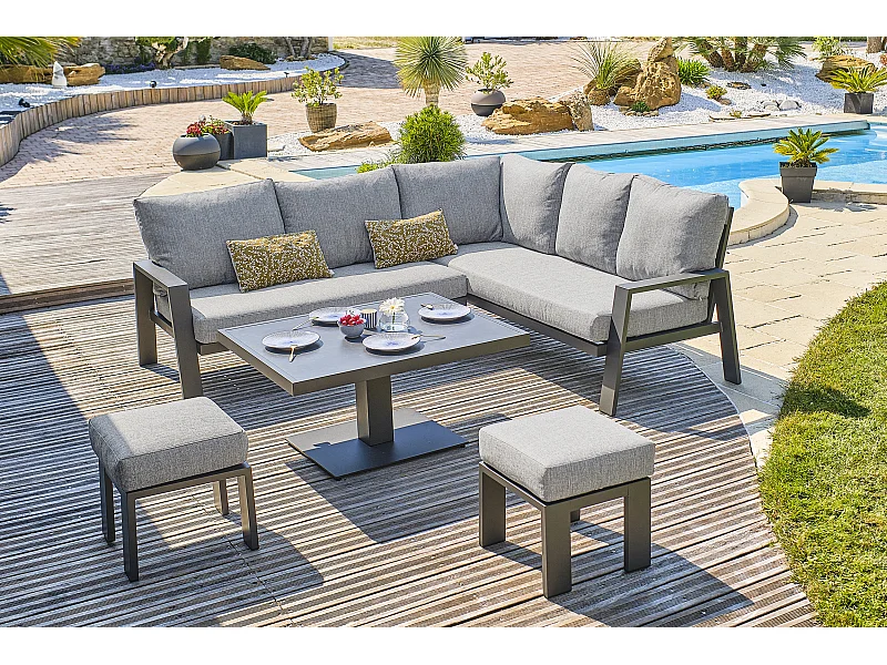 Ensemble Repas de jardin 7 Places "Ibiza" 195cm Gris Anthracite
