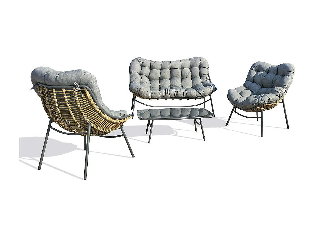 Salotto da giardino 4 posti in resina intrecciata