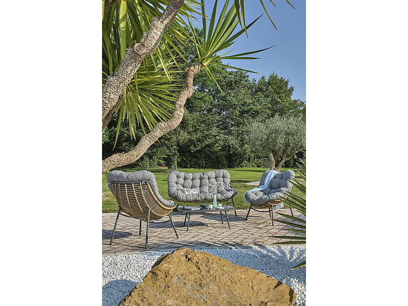Salotto da giardino 4 posti in resina intrecciata