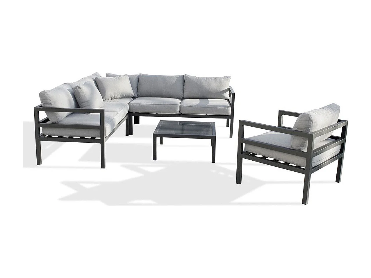 Salon de Jardin d'Angle 6 Places "Beaubourg" 145cm Gris Anthracite