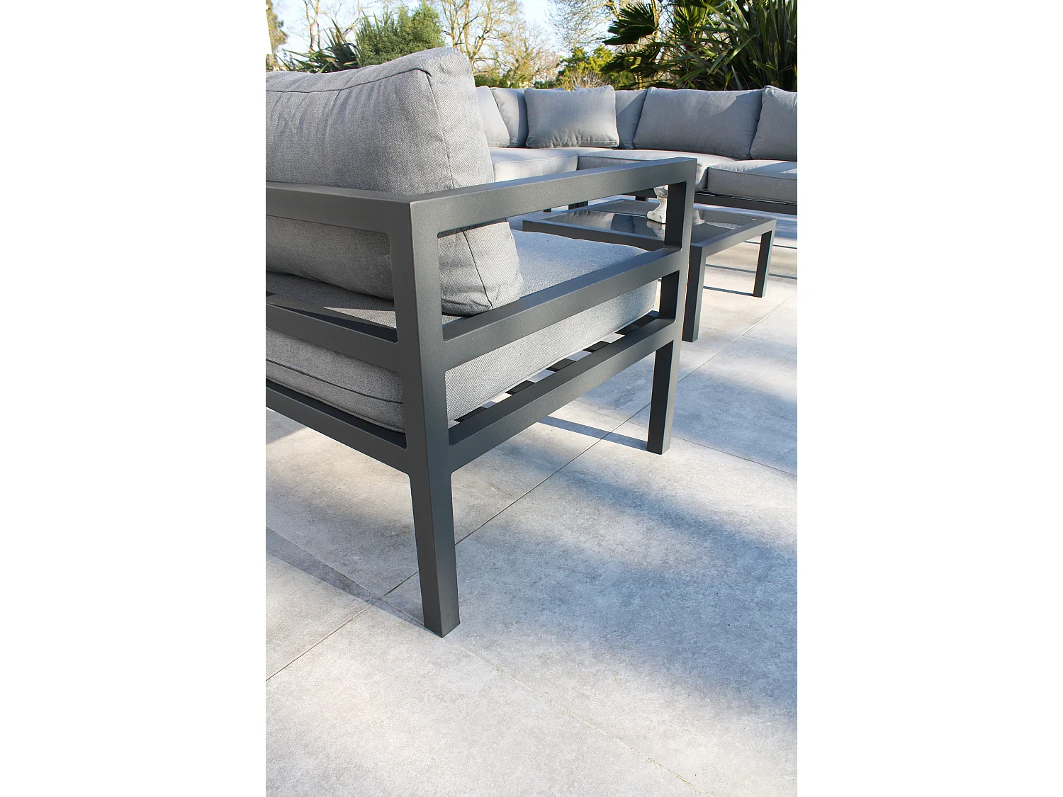 Salon de Jardin d'Angle 6 Places "Beaubourg" 145cm Gris Anthracite