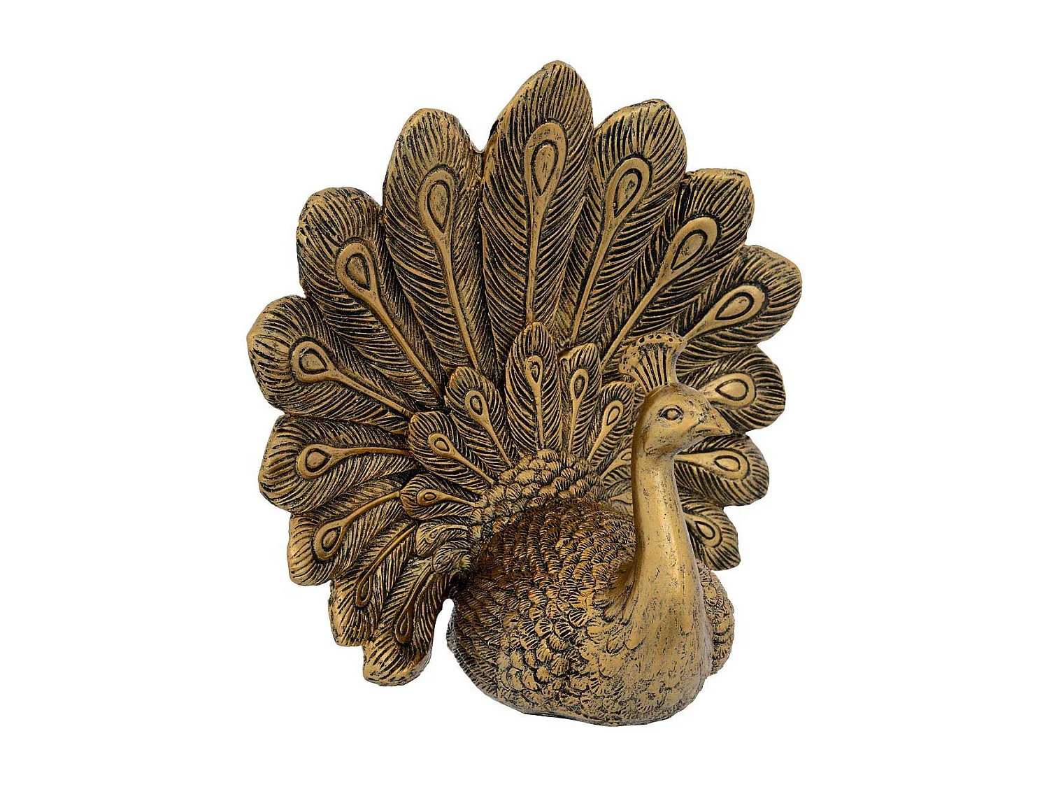 Statuette Oiseau Paon en Résine "Wild Romance" 27cm Doré