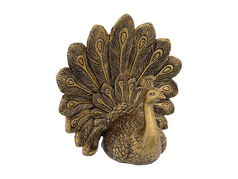 Statuette Oiseau Paon en Résine "Wild Romance" 27cm Doré