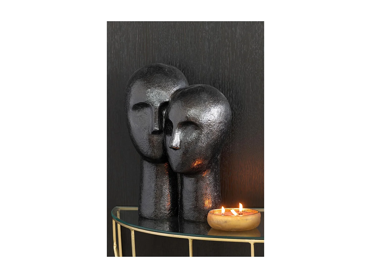 Statuette en Résine "Tête Couple" 42cm Noir