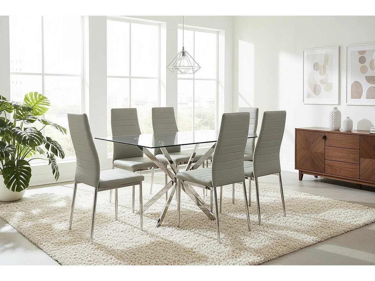 Lot 6 chaises velours gris pieds métal chrome 39x39x95 cm TOLIA