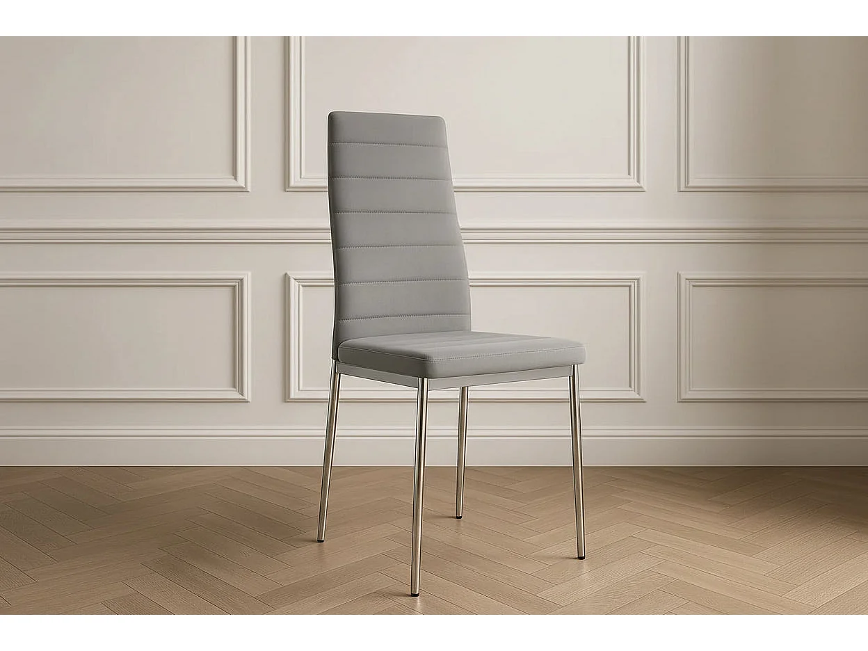 Lot 6 chaises velours gris pieds métal chrome 39x39x95 cm TOLIA