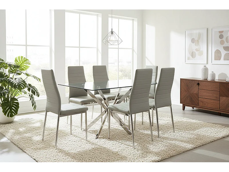 Lot 6 chaises velours gris pieds métal chrome 39x39x95 cm TOLIA