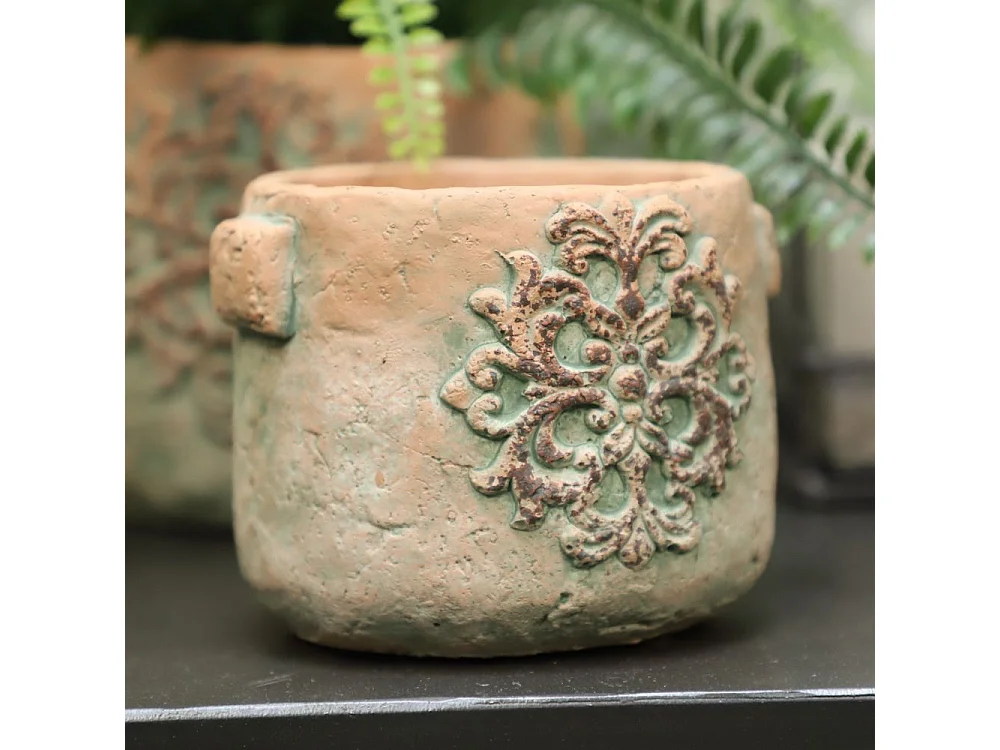 Cache-pot rond en ciment vieilli effet poterieØ.15,5 x Ht.13 cm