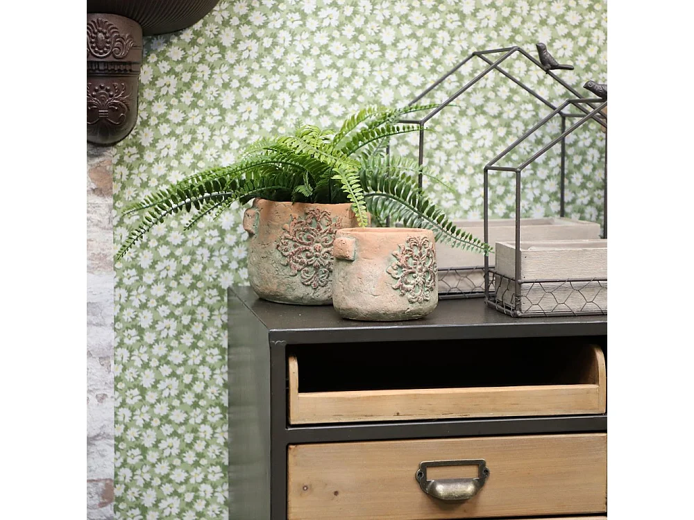 Cache-pot rond en ciment vieilli effet poterieØ.15,5 x Ht.13 cm