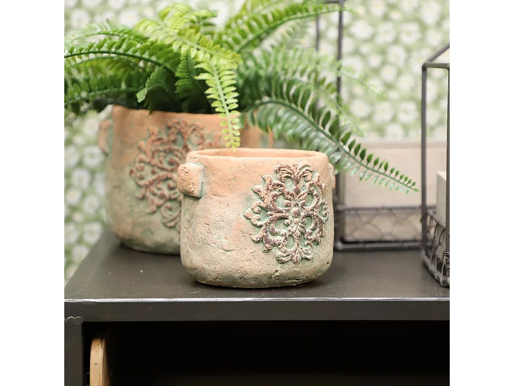 Cache-pot rond en ciment vieilli effet poterieØ.15,5 x Ht.13 cm