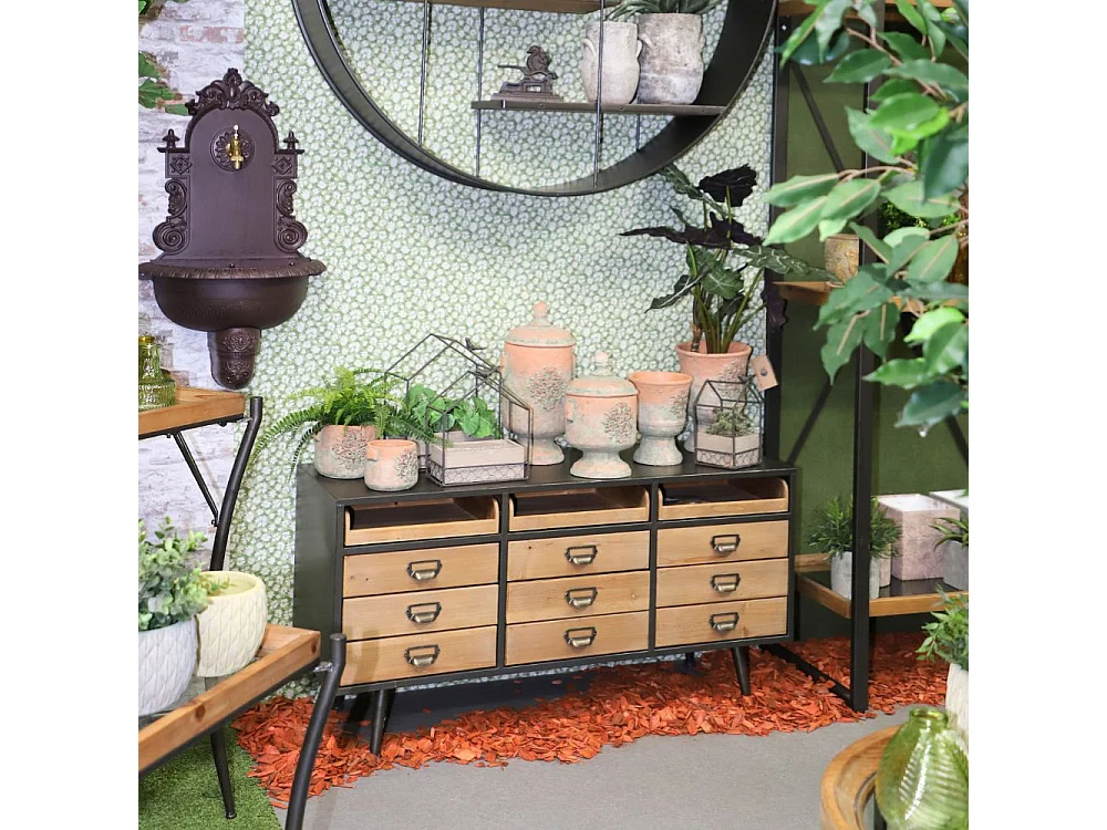 Cache-pot rond en ciment vieilli effet poterieØ.15,5 x Ht.13 cm