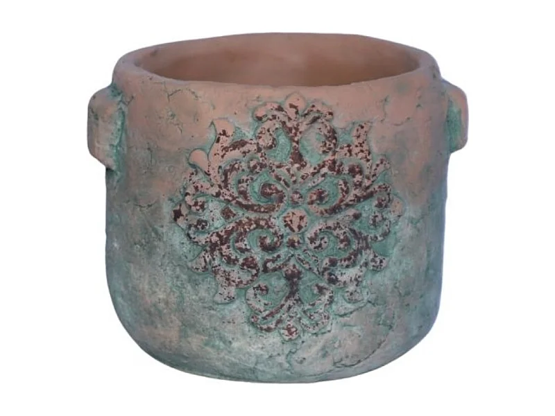 Cache-pot rond en ciment vieilli effet poterieØ.15,5 x Ht.13 cm