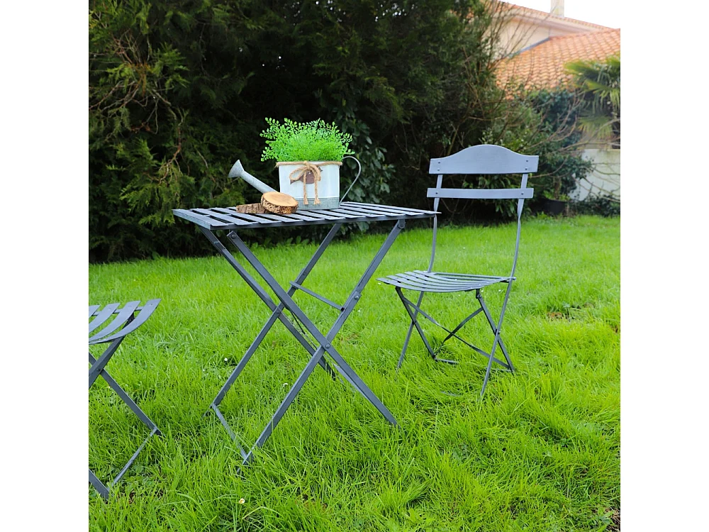 Chaise pliante jardin extérieur ancien fer métal gris 88cm
