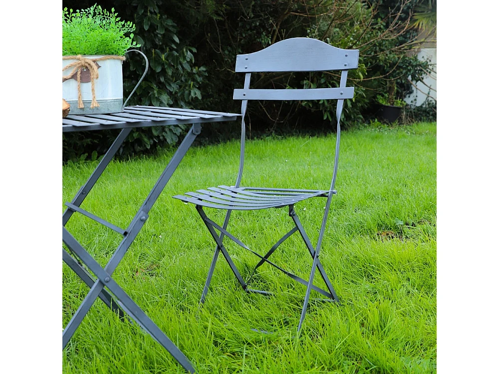Chaise pliante jardin extérieur ancien fer métal gris 88cm