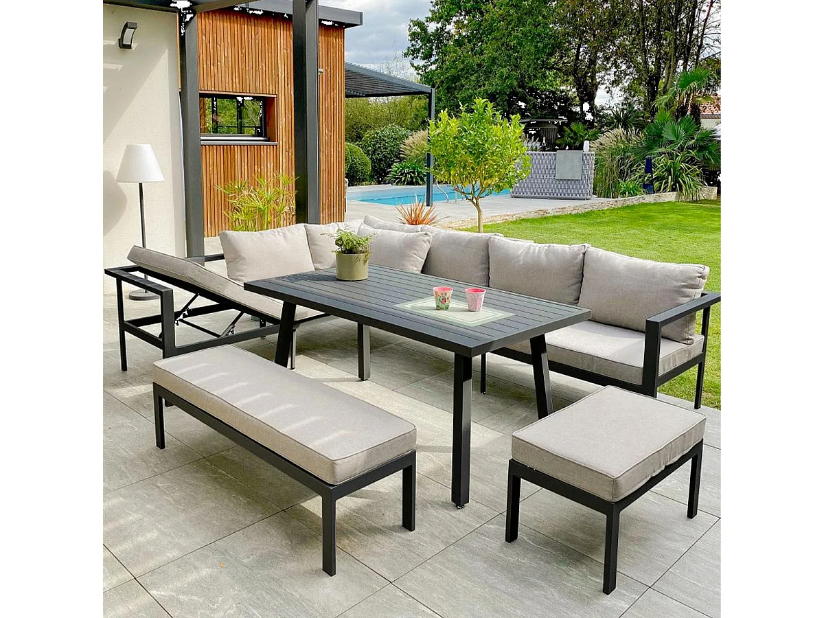 Conjunto de comedor de jardín 9 plazas de aluminio