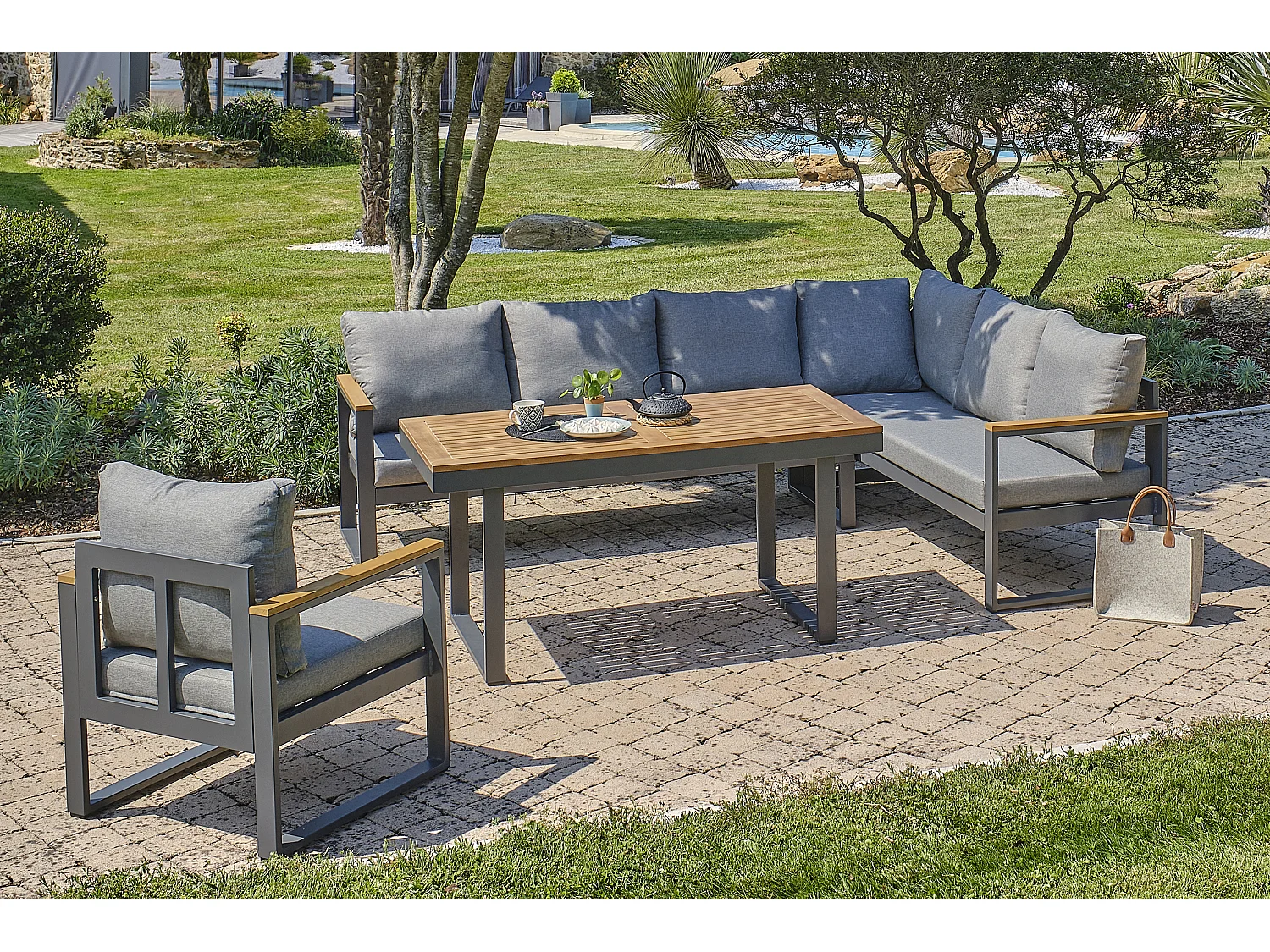 Ensemble Repas de Jardin 7 Places "Yonaha" 187cm Gris Anthracite