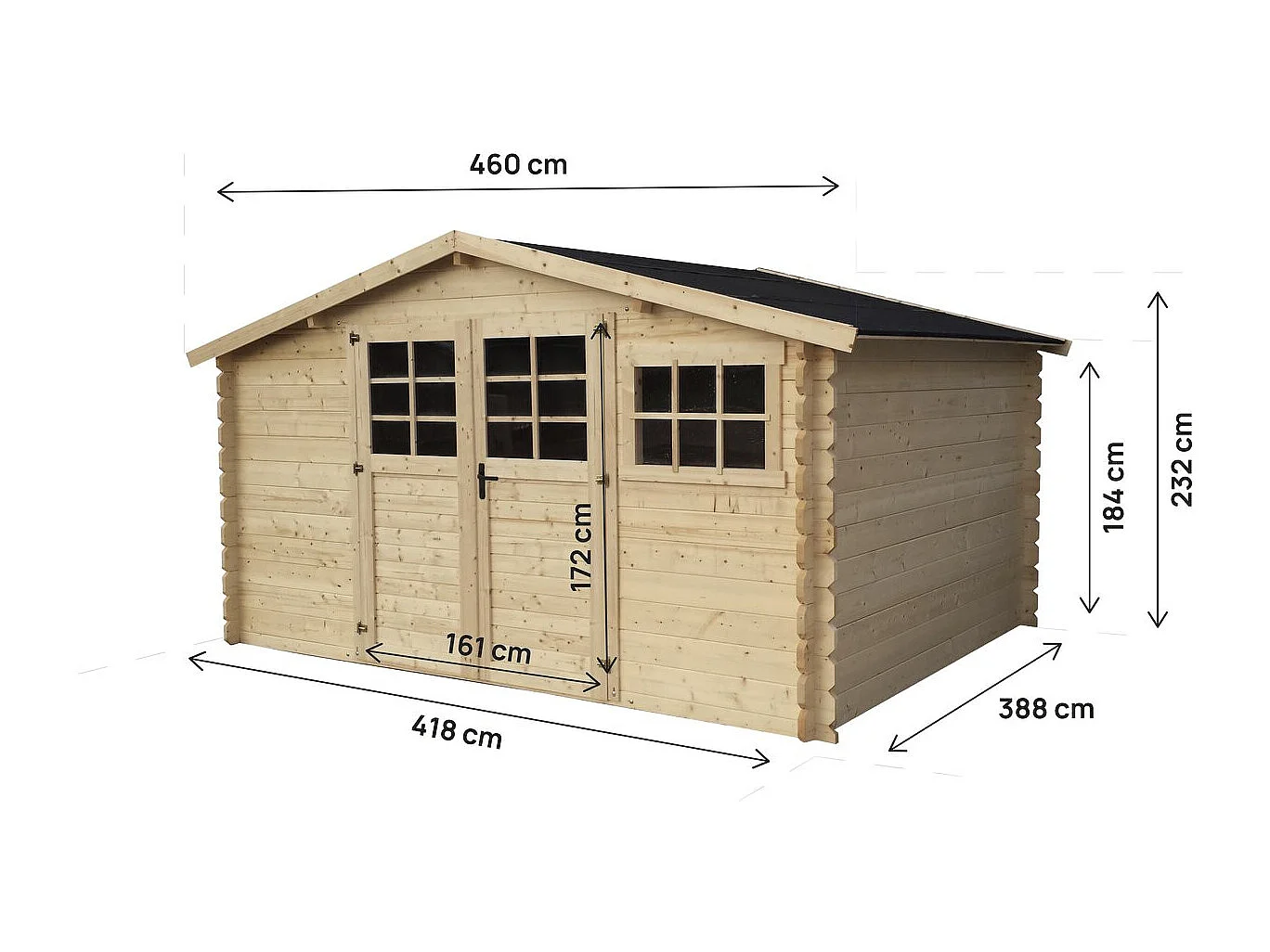 Abri de jardin en bois "Rocval" - 456 x 425 x 232 cm - 19.42 m² - 28 mm