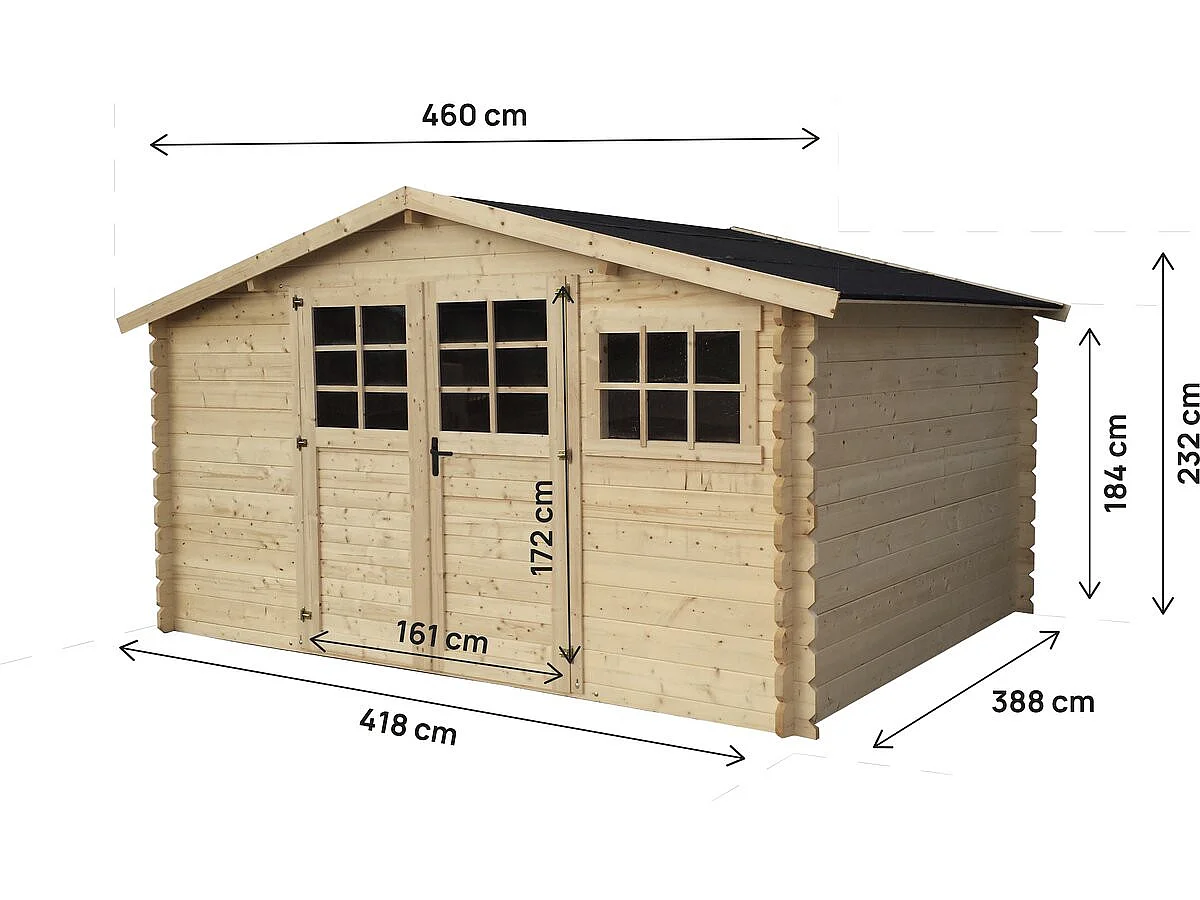 Abri de jardin en bois "Rocval" - 456 x 425 x 232 cm - 19.42 m² - 28 mm