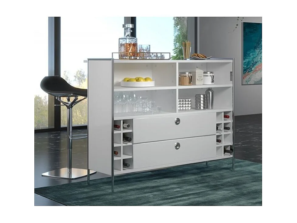 Comptoir de bar 2 tiroirs bois MDF blanc Arnaud