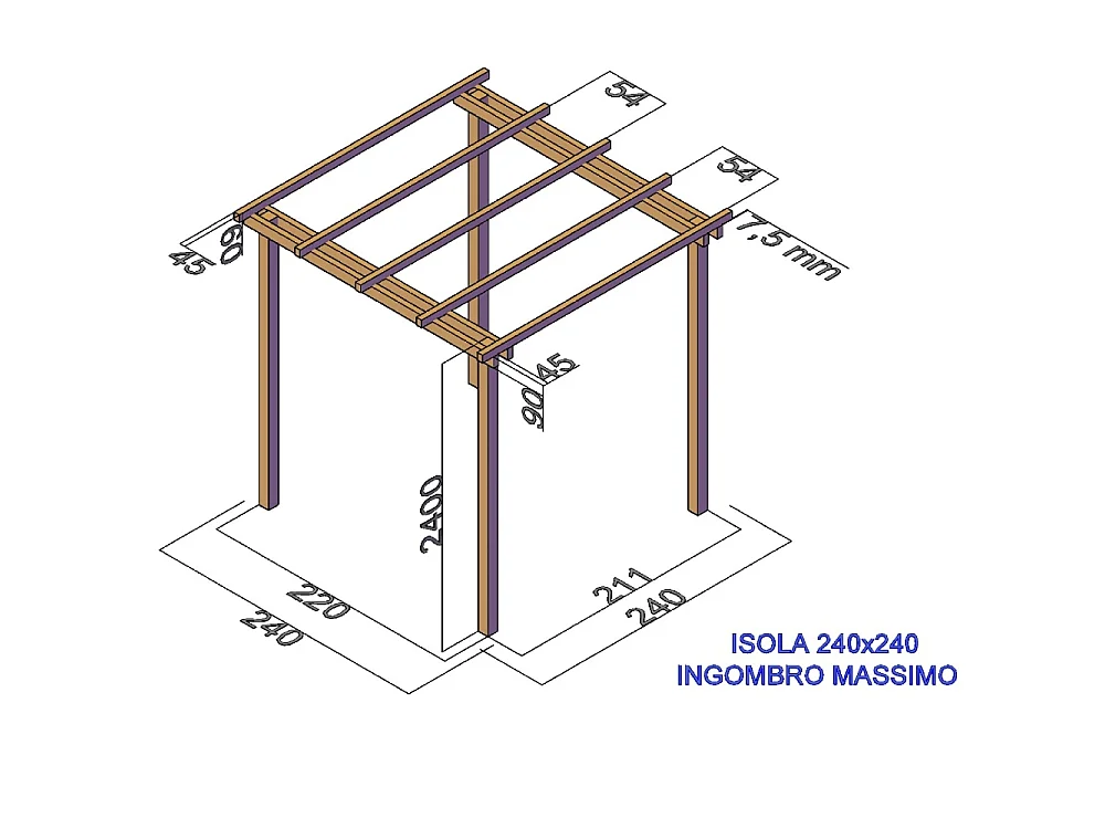 Pergola in Legno con Copertura Removibile, 240x240 cm, in Massello Impregnato