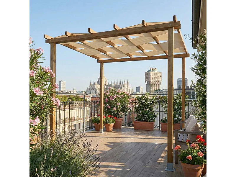 Pergola in Legno con Copertura Removibile, 240x240 cm, in Massello Impregnato