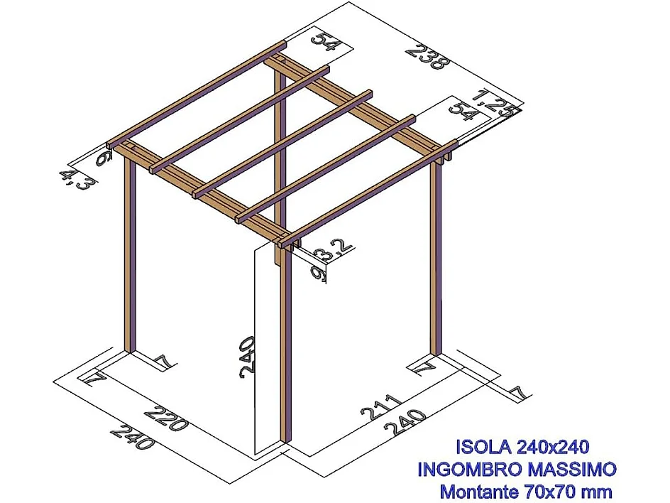 Pergola in Legno da Giardino SLIM 240x240 cm, Impregnata in Autoclave Classe IV