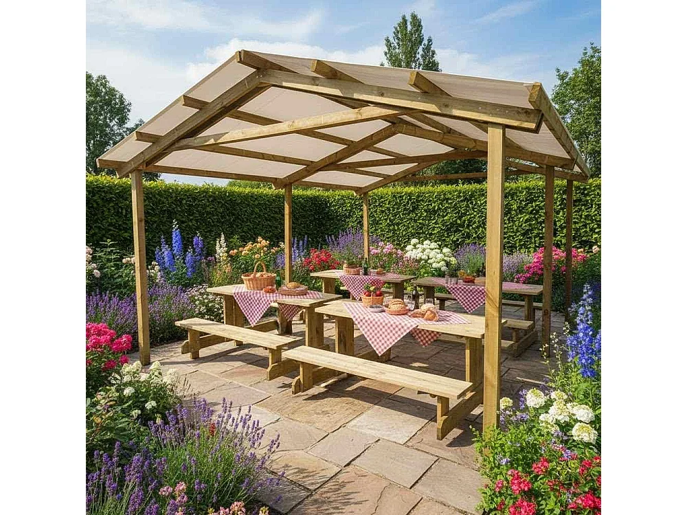 Pergola Carport in legno 400x550 cm, in pino impregnato, Made in Italy