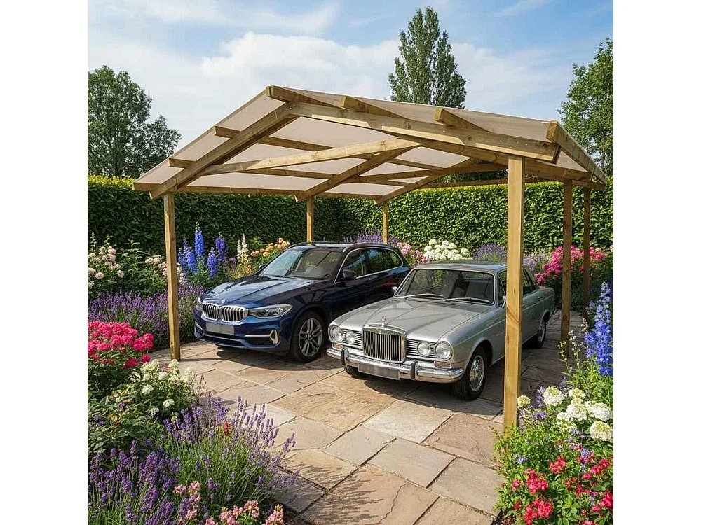 Pergola Carport in legno 400x550 cm, in pino impregnato, Made in Italy