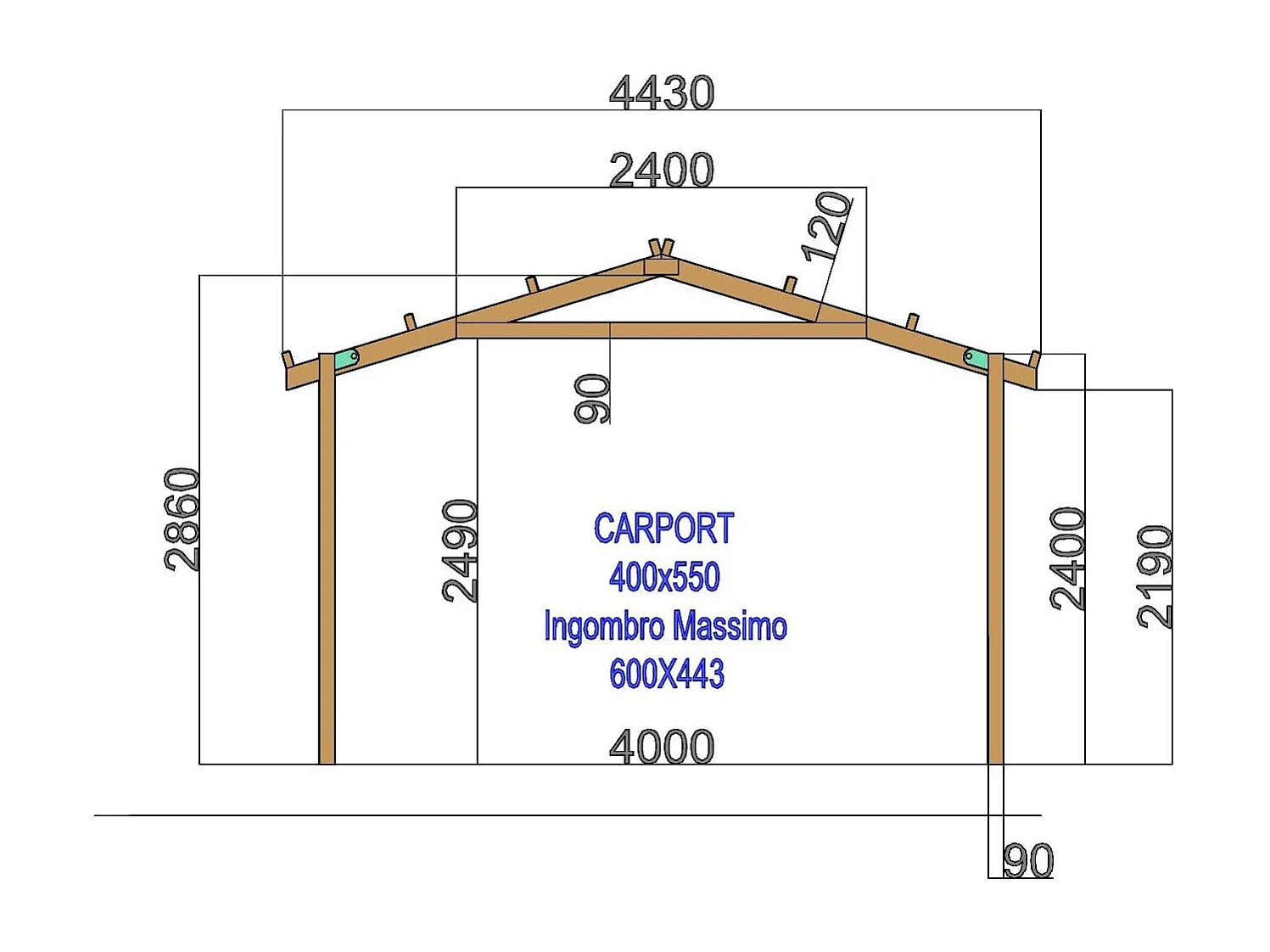 Pergola Carport in legno 400x550 cm, in pino impregnato, Made in Italy