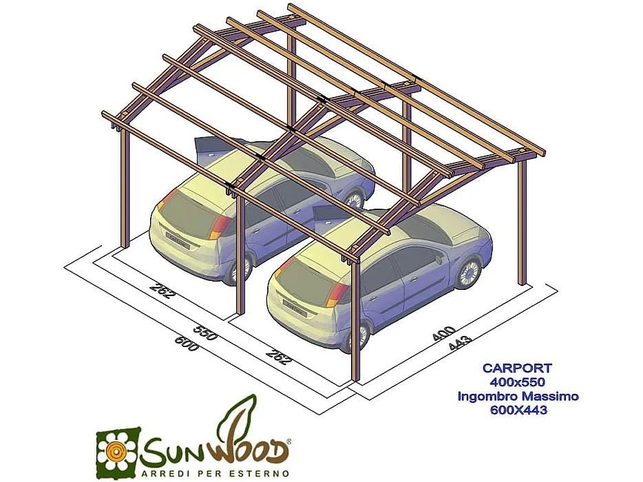 Pergola Carport in legno 400x550 cm, in pino impregnato, Made in Italy
