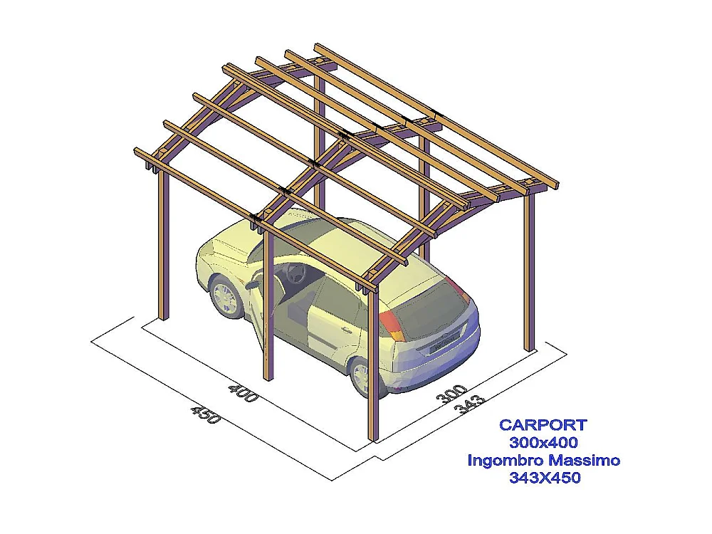 Pergola Carport in legno 300x400 cm, in pino impregnato, Made in Italy